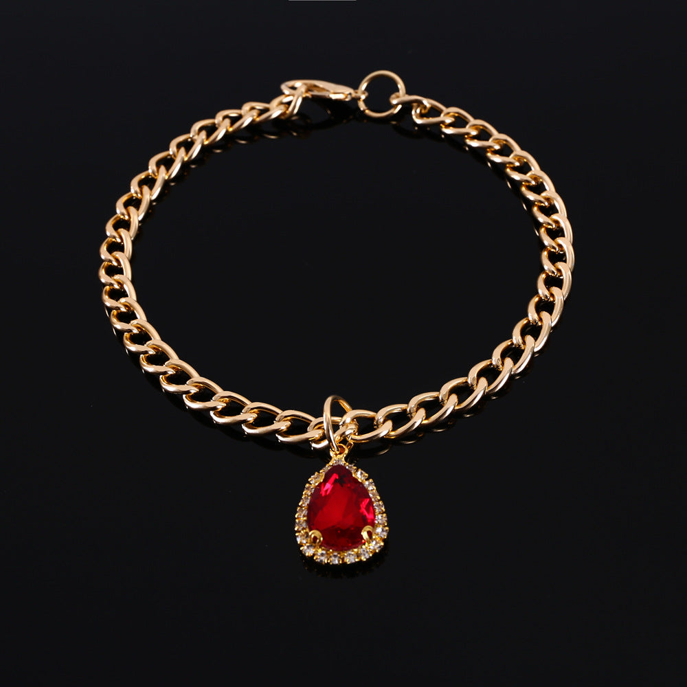 KFX-9904701 Elegant Crystal Pendant Cat Collar with Water Drop Gemstones - Sizes S, M, L