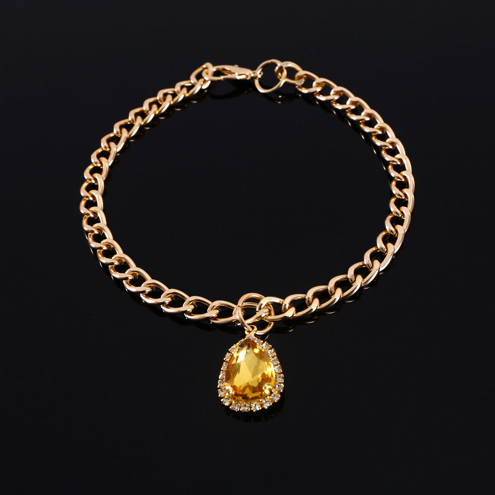 KFX-9904701 Elegant Crystal Pendant Cat Collar with Water Drop Gemstones - Sizes S, M, L