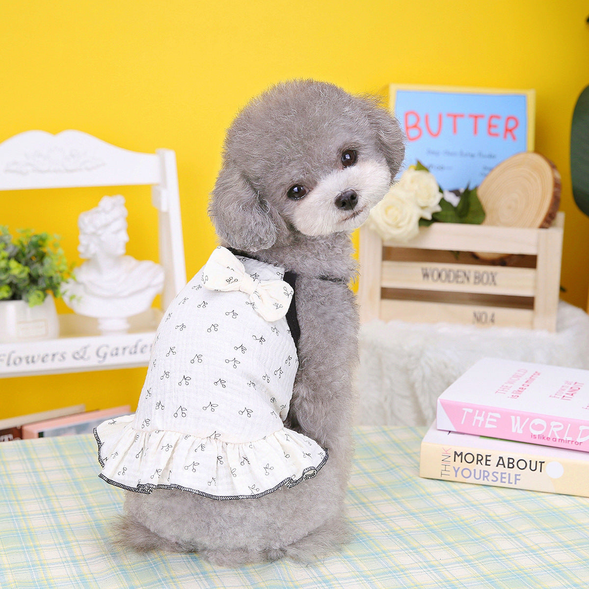 KFX-9907261 Puppy Teddy Small Dog Skirt - Cotton Princess Pet Clothing in Bear and Cherry Colors