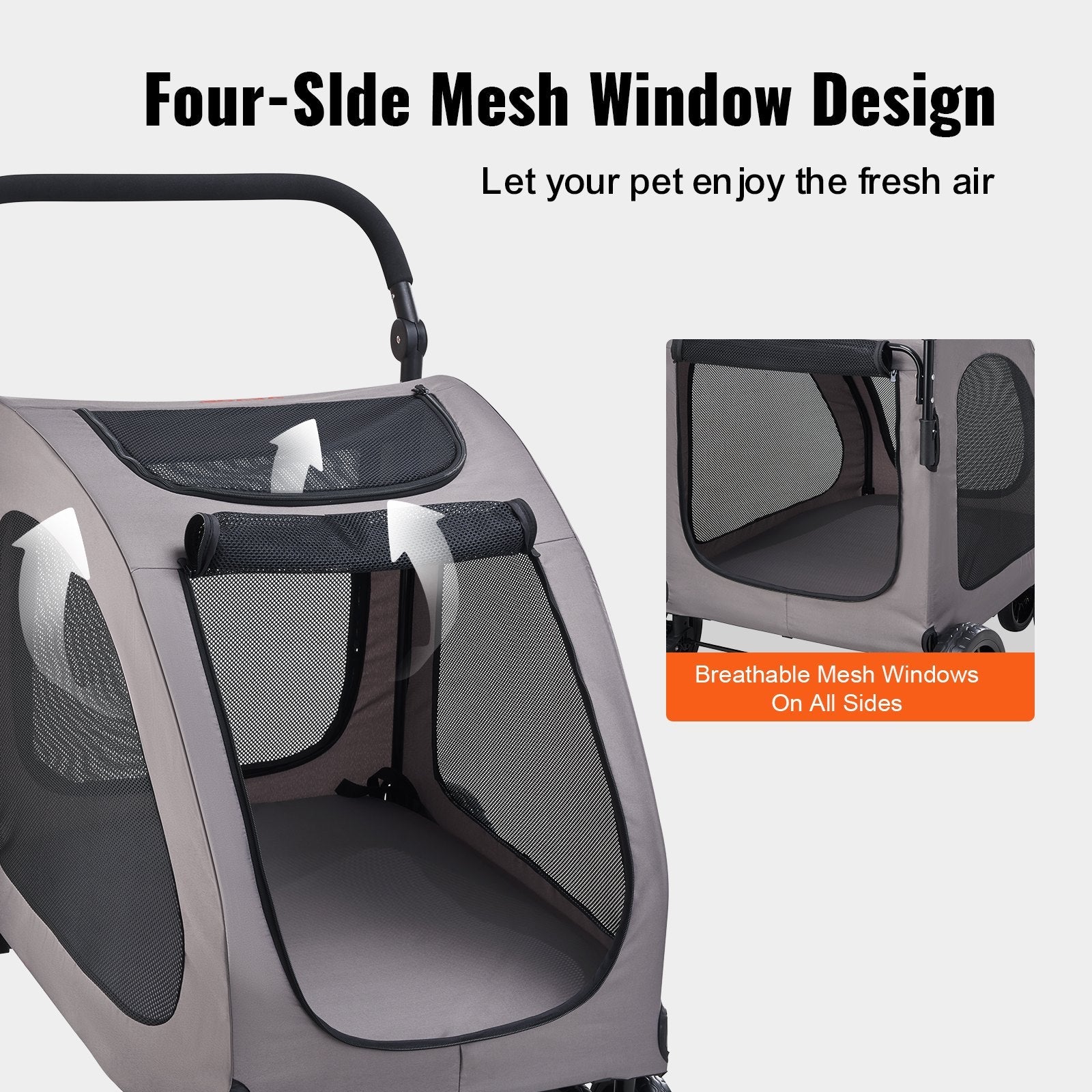 KFX-9908925 4-Wheel Pet Stroller with 160 lbs Capacity, Durable Alloy Frame, and Flexible Large Wheels