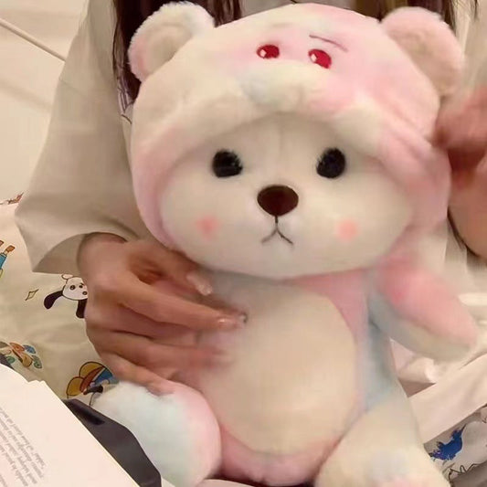 KFX-9912125 Colorful Strawberry Bear Plush Doll for Teens Aged 7-14, Soft and Cute Comfort Toy