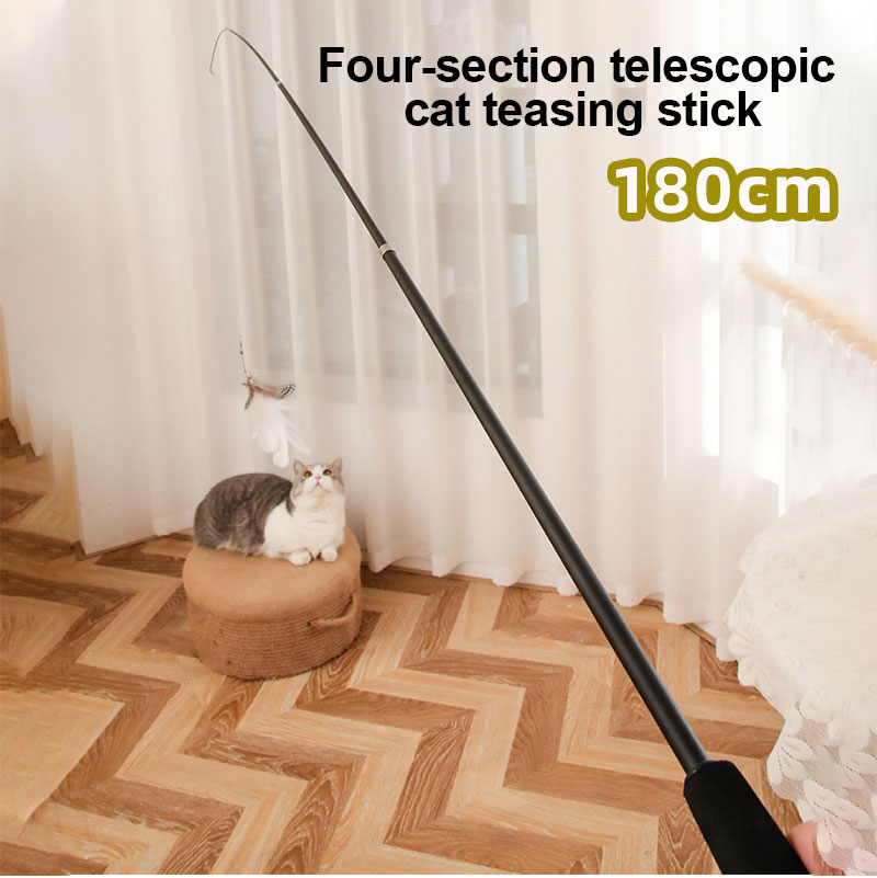 KFX-9913277 Extendable 180cm Cat Toy Stick with Feather Replacement Head and Bells