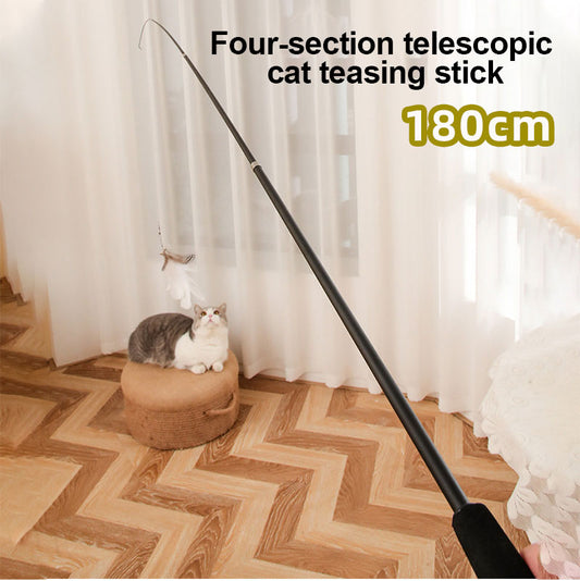 KFX-9913277 Extendable 180cm Cat Toy Stick with Feather Replacement Head and Bells