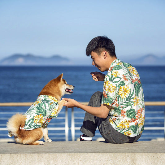 KFX-9916605 Casual Parent-Child Beach Shirt Set for Dogs and Humans in Multiple Colors and Sizes