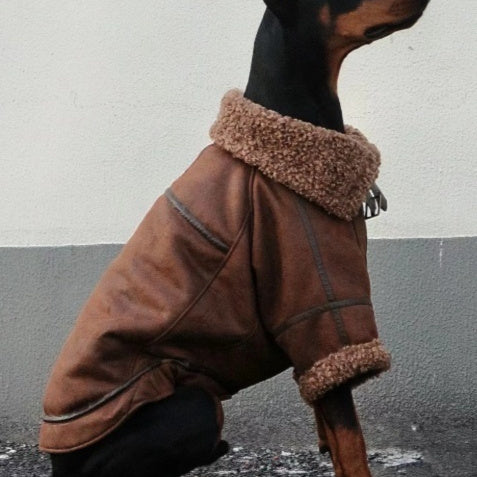 KFX-9917885 Winter Velvet Pet Coat with Lapel for Large Dogs - Sizes 4XL to 7XL, Denim Fleece Collar, Warm and Comfortable