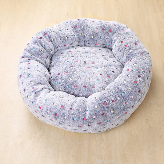 KFX-9918269 Cozy Round Plush Pet Kennel in Grey Dots for Warmth and Comfort