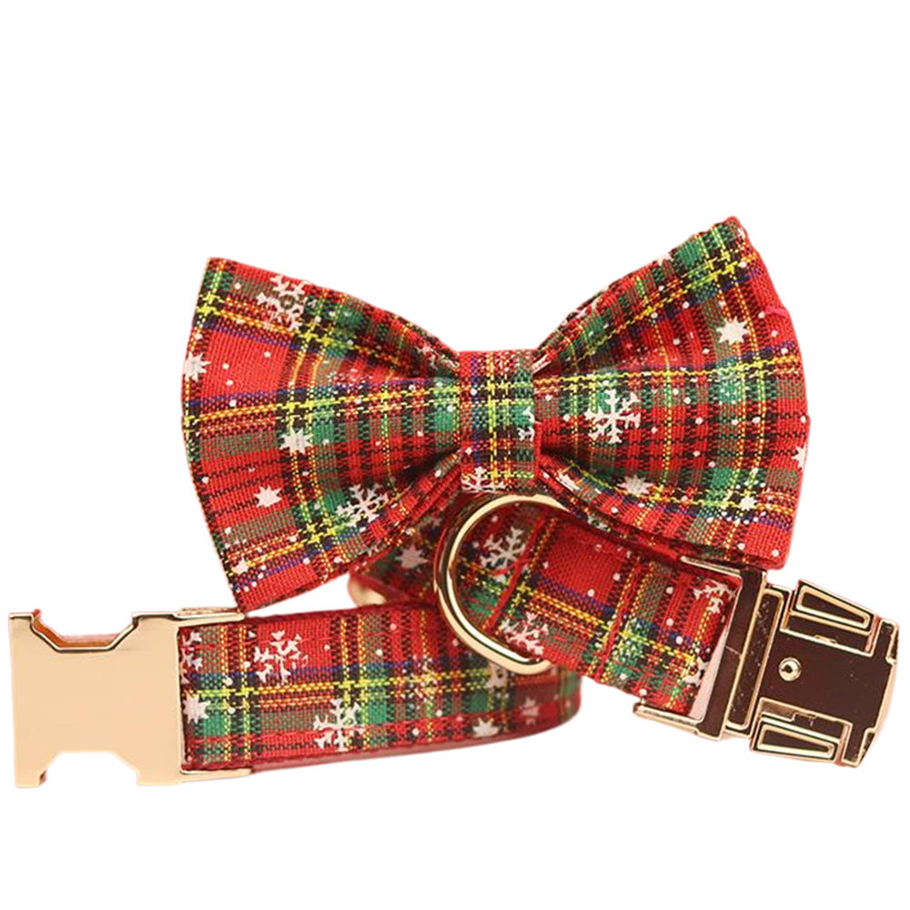 KFX-9919677 Red Snowflake Christmas Pet Collar and Leash Set with Bow and Flowers