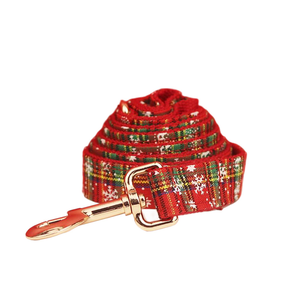 KFX-9919677 Red Snowflake Christmas Pet Collar and Leash Set with Bow and Flowers