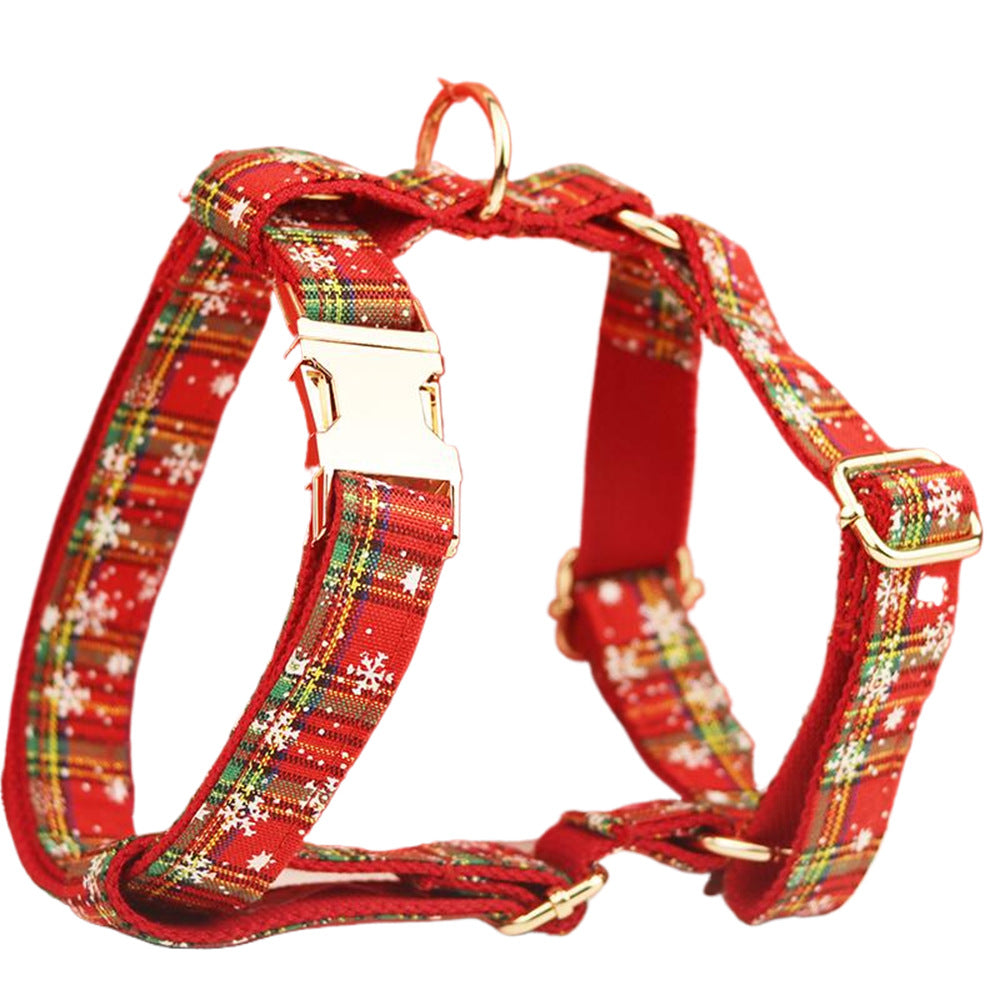 KFX-9919677 Red Snowflake Christmas Pet Collar and Leash Set with Bow and Flowers