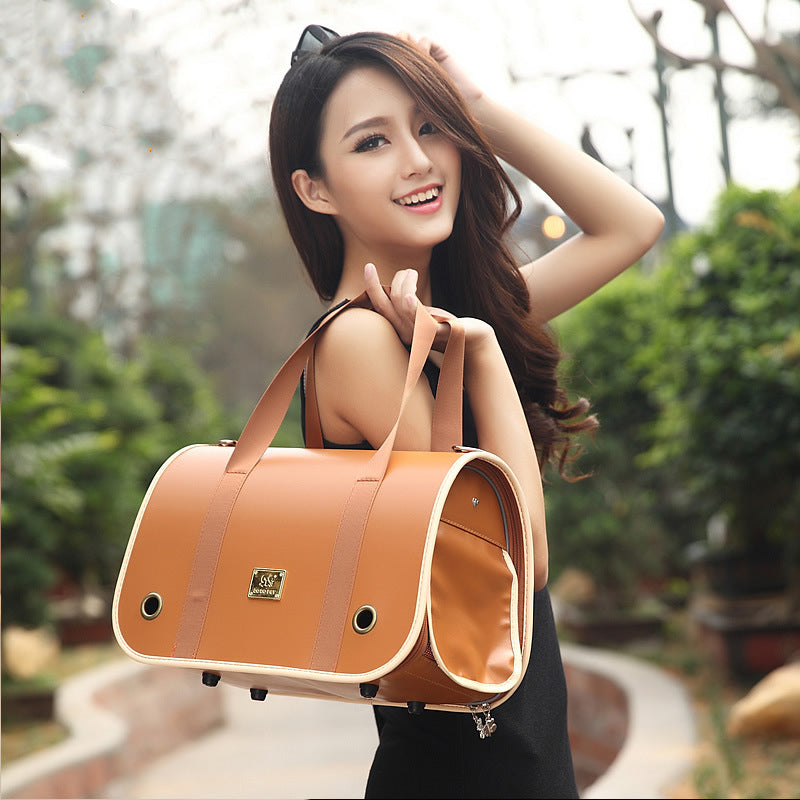KFX-9920445 One-Shoulder Leather Pet Carry Bag - 37cm x 18cm x 23cm Portable Design