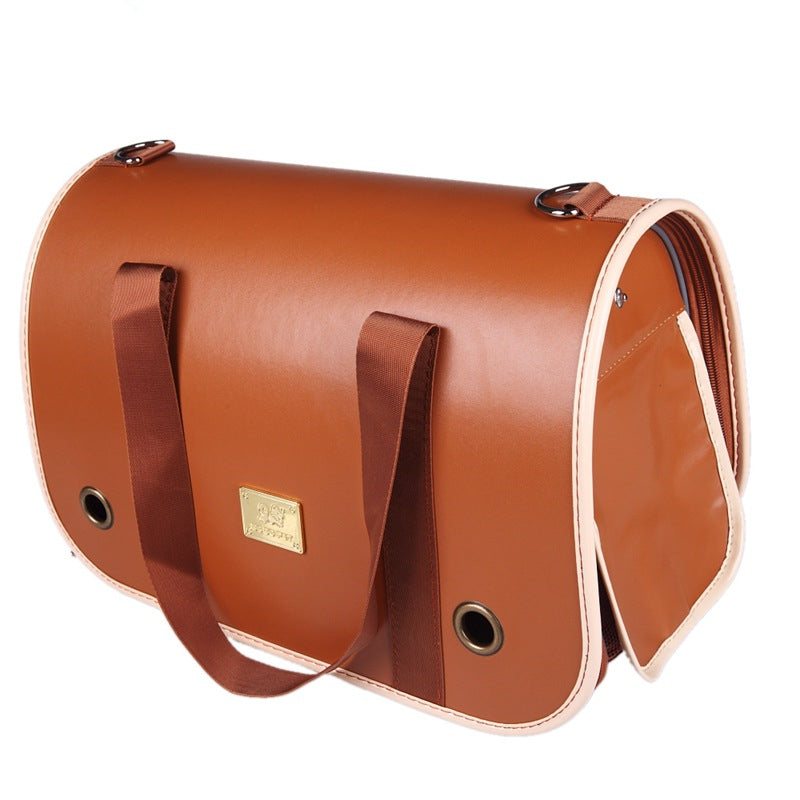 KFX-9920445 One-Shoulder Leather Pet Carry Bag - 37cm x 18cm x 23cm Portable Design