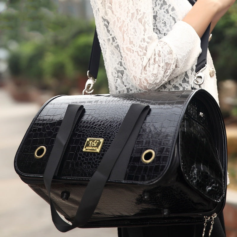KFX-9920445 One-Shoulder Leather Pet Carry Bag - 37cm x 18cm x 23cm Portable Design