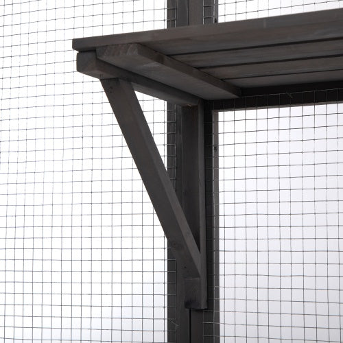 KFX-9921853 Spacious Grey Cat Cage with Outdoor Sun Roof and Elevated Platforms