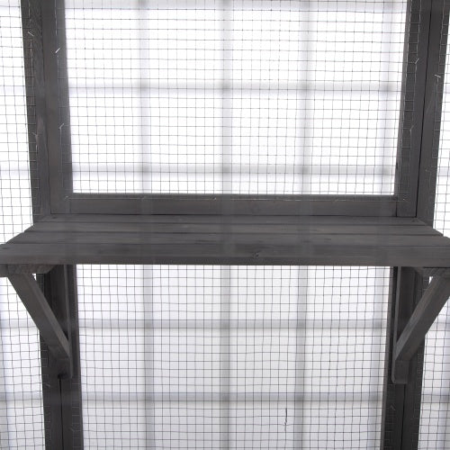 KFX-9921853 Spacious Grey Cat Cage with Outdoor Sun Roof and Elevated Platforms