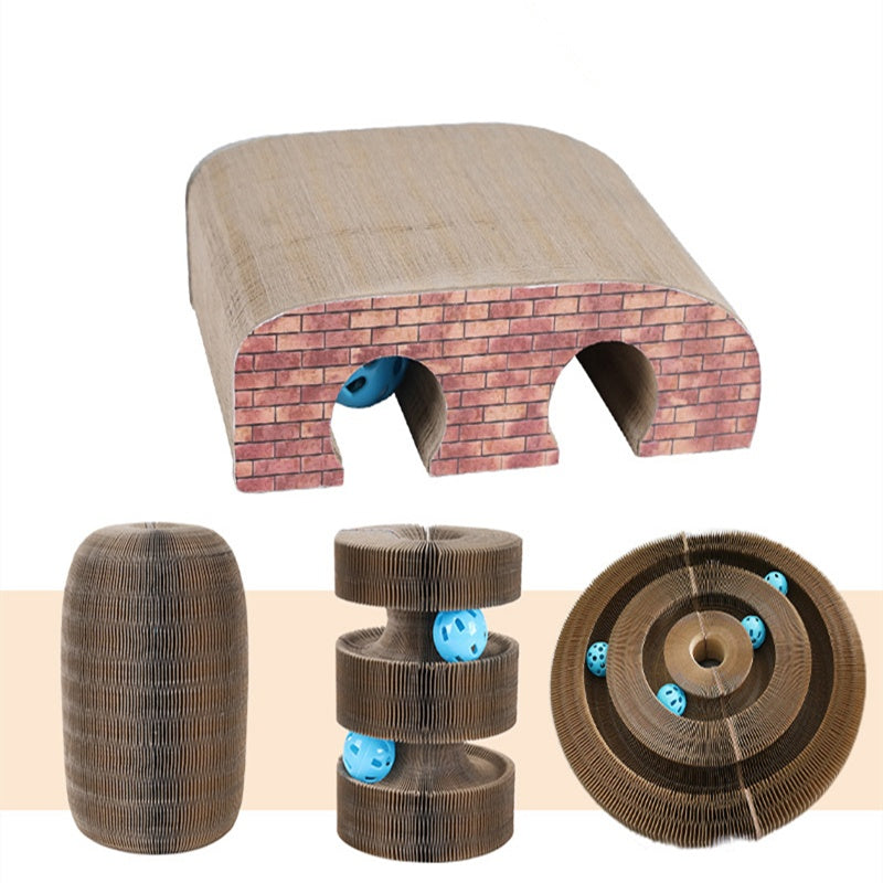 KFX-9924157 Magic Accordion Cat Scratch Board with Changeable Track Balls - Arch Bridge Design