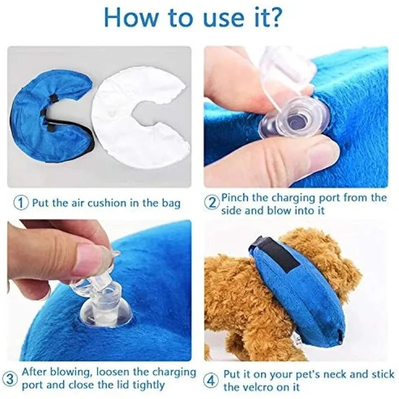 KFX-9925437 Inflatable Protective Dog Collar for Post-Surgery Recovery - Soft Cone for Small to Large Pets