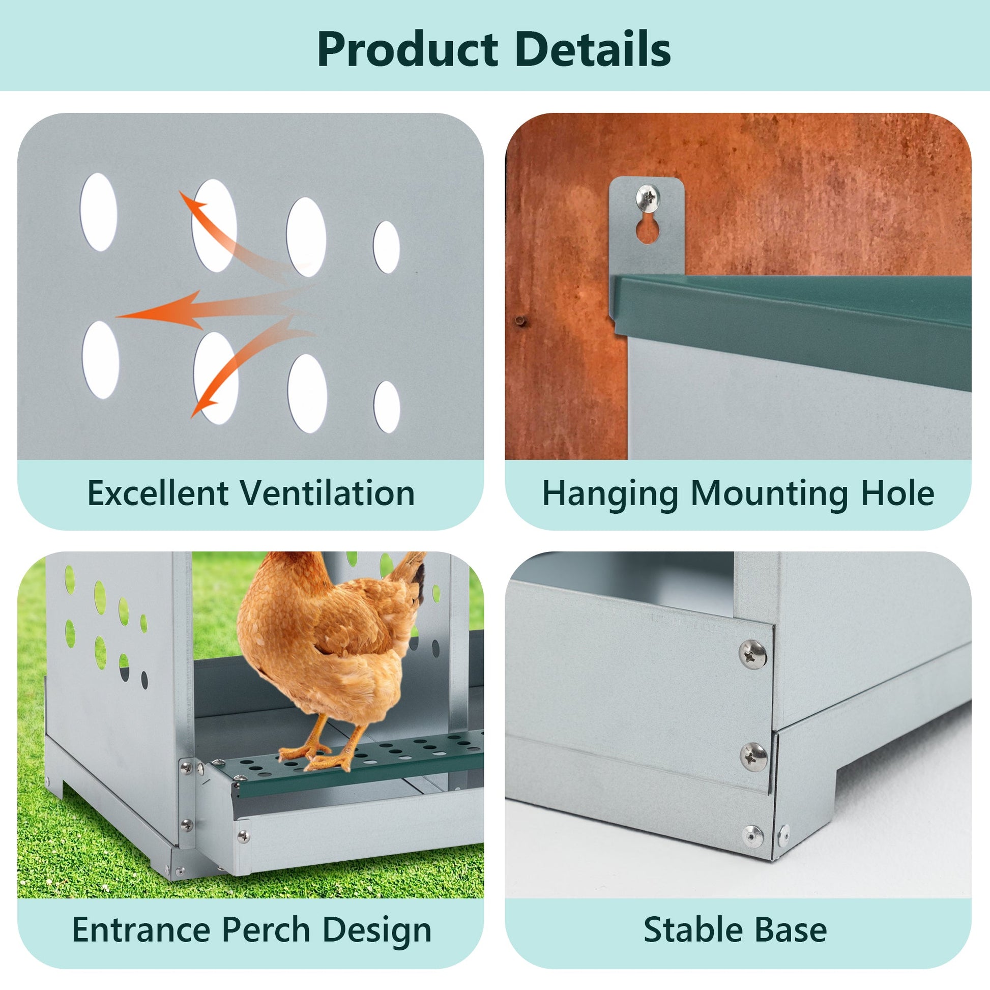 KFX-9927613 6-Compartment Roll-Away Chicken Nesting Box for Easy Egg Collection & Cleaning - Green