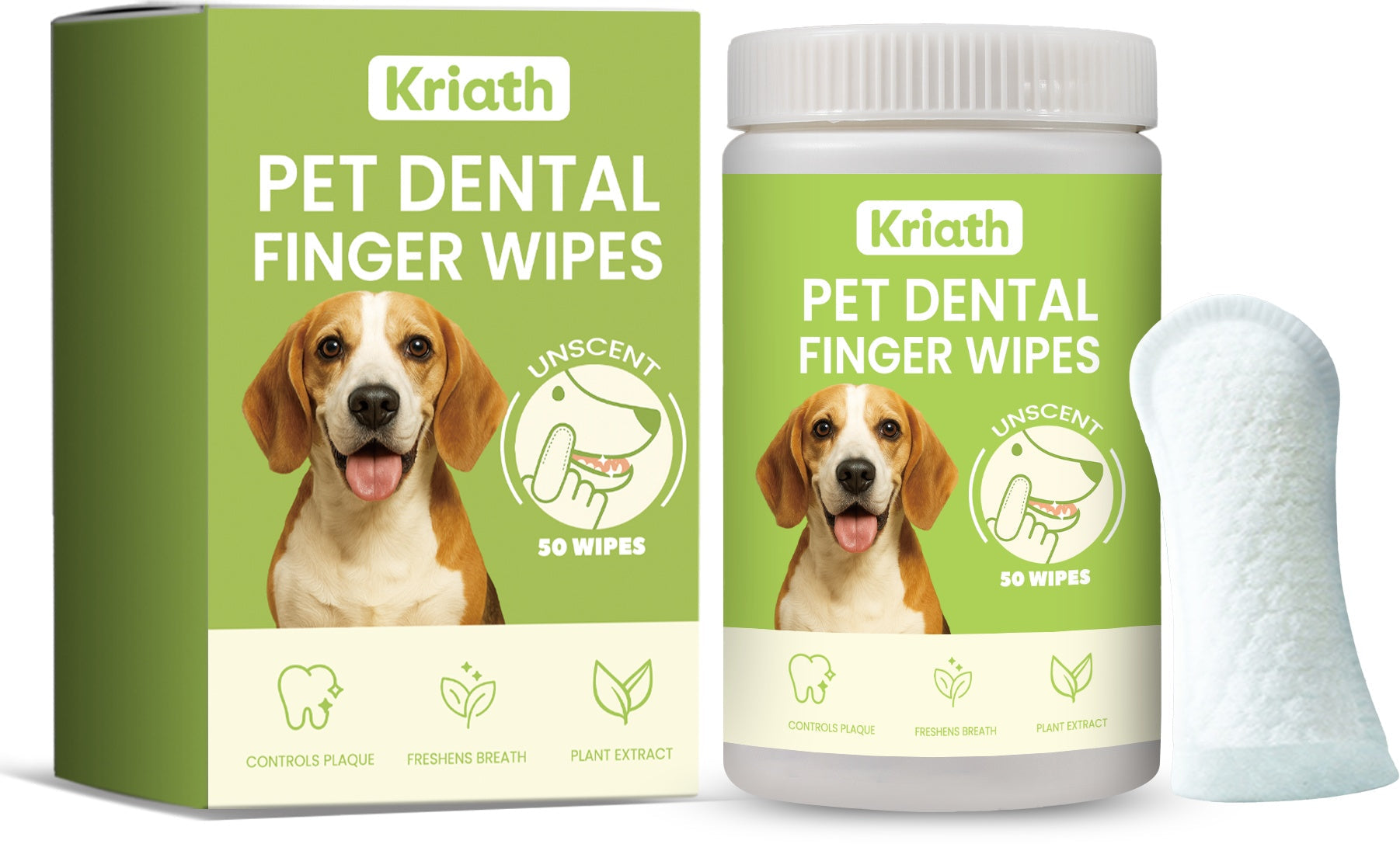 KFX-9929917 Pet Dental Finger Wipes with Aloe Extract and Coconut Oil - 50 Count