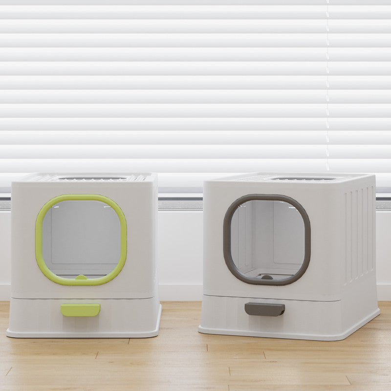 KFX-9931581 Fully Enclosed Large Cat Litter Box – Plastic Folding Design with Anti-Splash Feature in Various Colors