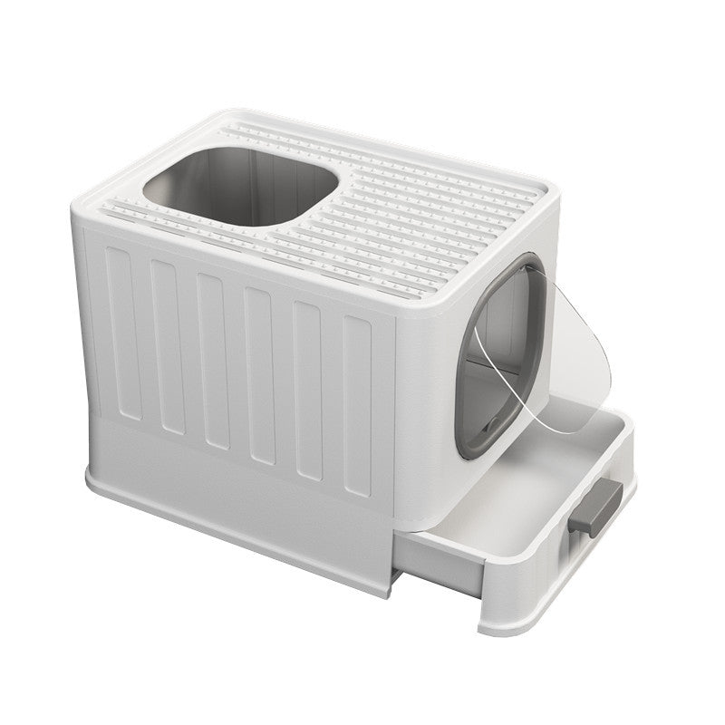 KFX-9931581 Fully Enclosed Large Cat Litter Box – Plastic Folding Design with Anti-Splash Feature in Various Colors