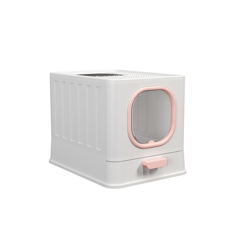 KFX-9931581 Fully Enclosed Large Cat Litter Box – Plastic Folding Design with Anti-Splash Feature in Various Colors