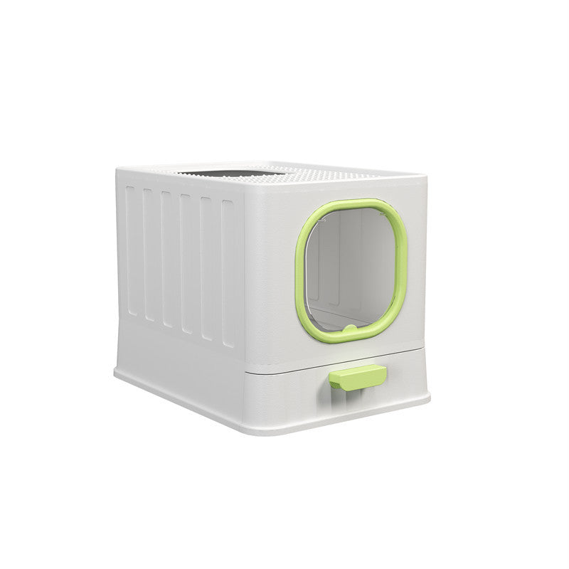 KFX-9931581 Fully Enclosed Large Cat Litter Box – Plastic Folding Design with Anti-Splash Feature in Various Colors