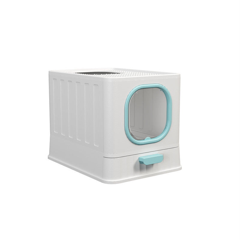 KFX-9931581 Fully Enclosed Large Cat Litter Box – Plastic Folding Design with Anti-Splash Feature in Various Colors