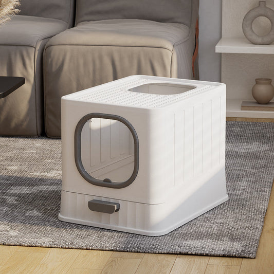 KFX-9931581 Fully Enclosed Large Cat Litter Box – Plastic Folding Design with Anti-Splash Feature in Various Colors