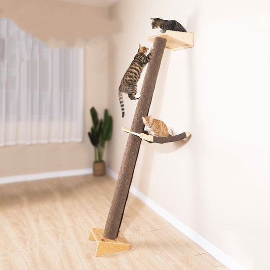 KFX-9932989 Solid Wood Cat Climbing Frame with Multi-Style Litter Options for Adult Cats and Kittens