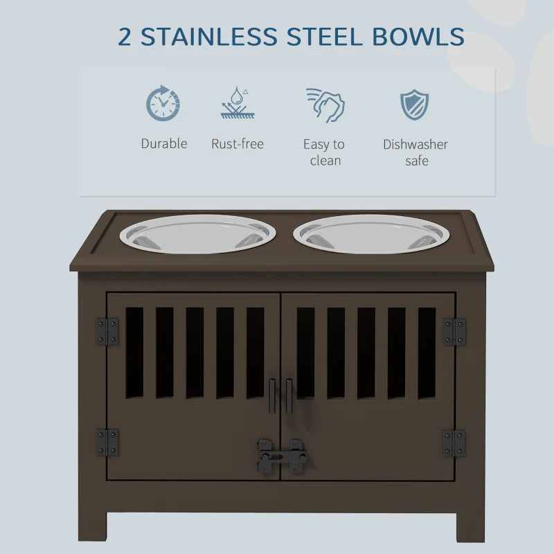 KFX-9933373 Elevated Dog Food Storage Cabinet with Stainless Steel Bowls, Espresso Finish