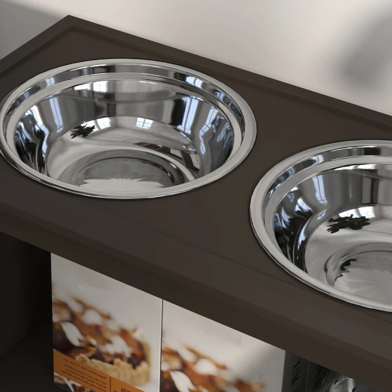 KFX-9933373 Elevated Dog Food Storage Cabinet with Stainless Steel Bowls, Espresso Finish