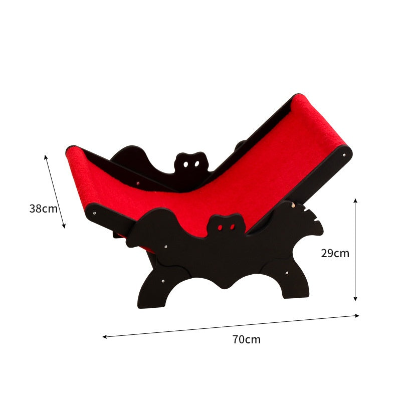 KFX-9933757 Cozy Wooden Cat Recliner Lounge Chair in Black and Red for Stylish Cat Relaxation