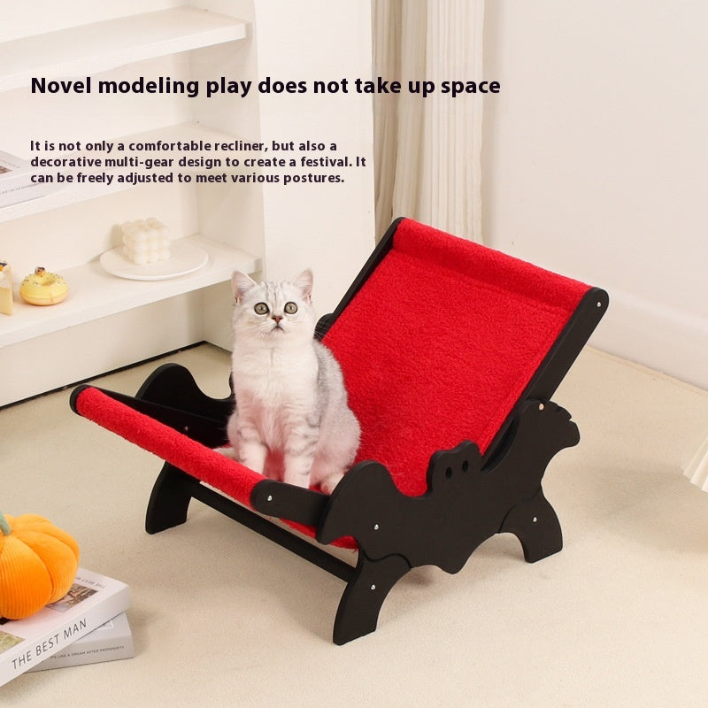 KFX-9933757 Cozy Wooden Cat Recliner Lounge Chair in Black and Red for Stylish Cat Relaxation