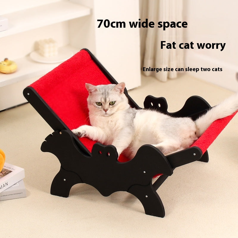 KFX-9933757 Cozy Wooden Cat Recliner Lounge Chair in Black and Red for Stylish Cat Relaxation