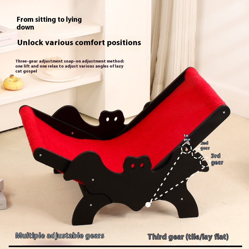 KFX-9933757 Cozy Wooden Cat Recliner Lounge Chair in Black and Red for Stylish Cat Relaxation