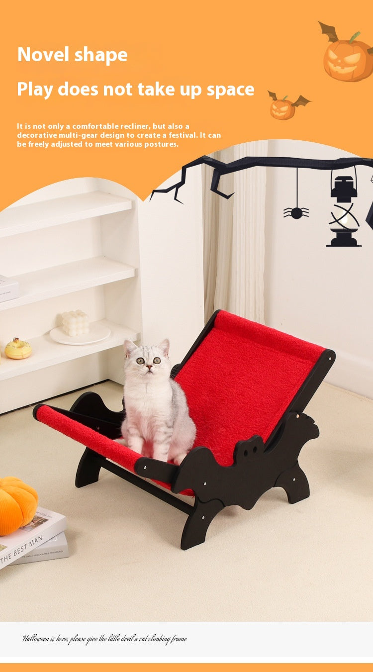 KFX-9933757 Cozy Wooden Cat Recliner Lounge Chair in Black and Red for Stylish Cat Relaxation