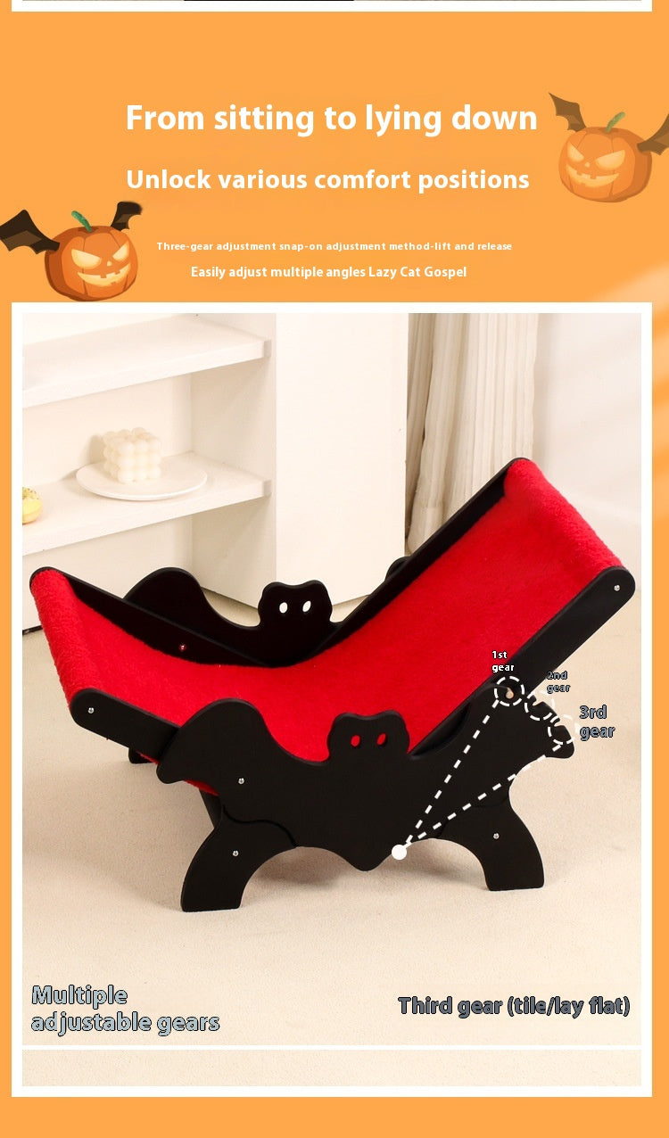 KFX-9933757 Cozy Wooden Cat Recliner Lounge Chair in Black and Red for Stylish Cat Relaxation