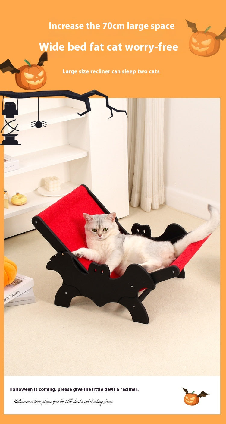 KFX-9933757 Cozy Wooden Cat Recliner Lounge Chair in Black and Red for Stylish Cat Relaxation