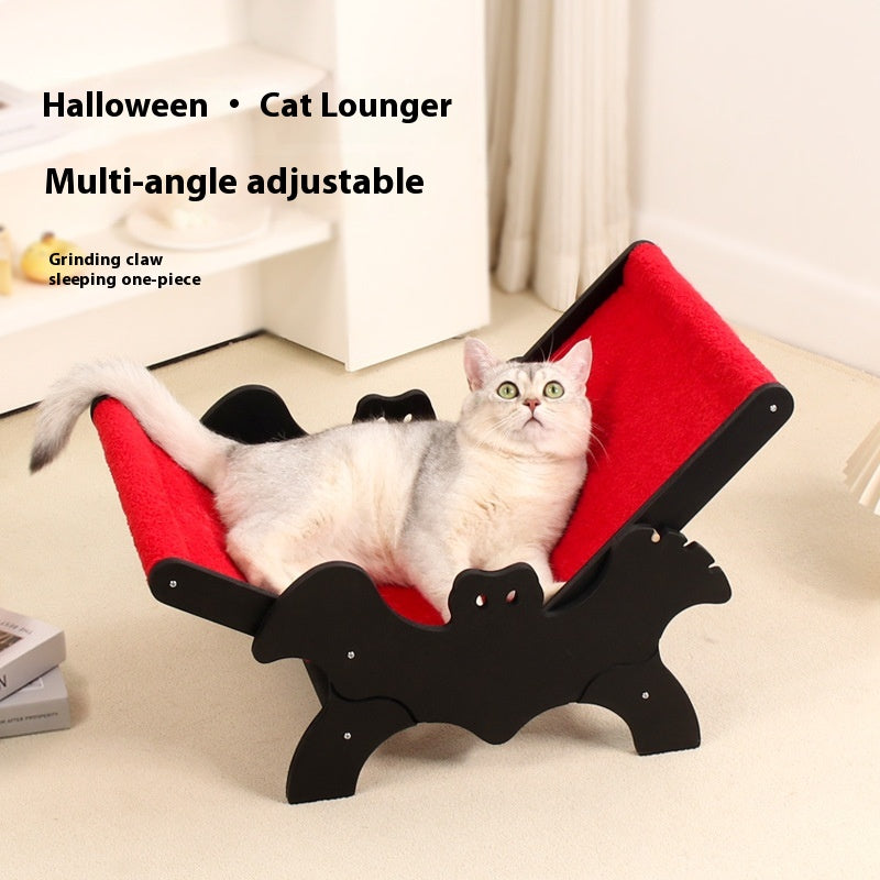 KFX-9933757 Cozy Wooden Cat Recliner Lounge Chair in Black and Red for Stylish Cat Relaxation