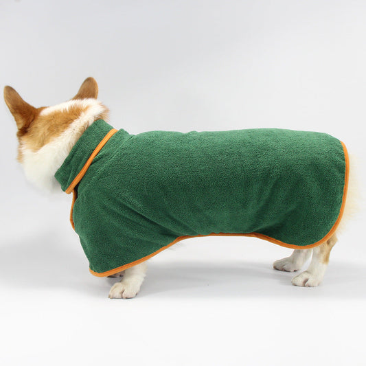 KFX-9933885 Soft Double-Sided Coral Fleece Dog Bathing Robe with Tucked Waist, Adjustable Fit for All Sizes