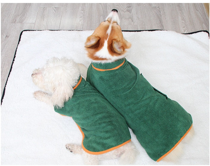 KFX-9933885 Soft Double-Sided Coral Fleece Dog Bathing Robe with Tucked Waist, Adjustable Fit for All Sizes