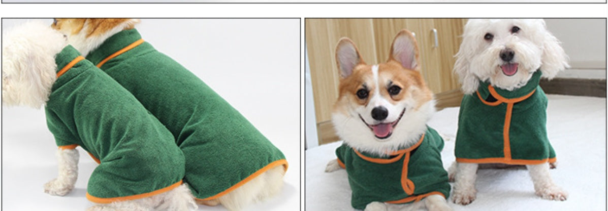 KFX-9933885 Soft Double-Sided Coral Fleece Dog Bathing Robe with Tucked Waist, Adjustable Fit for All Sizes