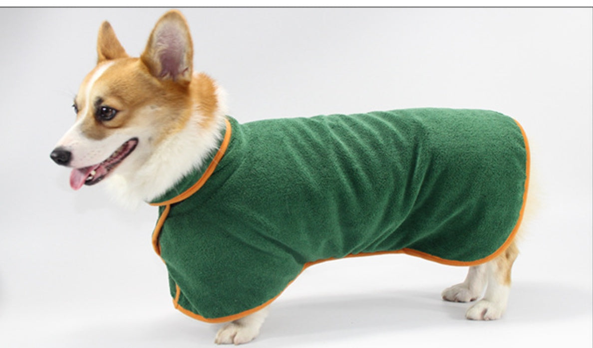 KFX-9933885 Soft Double-Sided Coral Fleece Dog Bathing Robe with Tucked Waist, Adjustable Fit for All Sizes