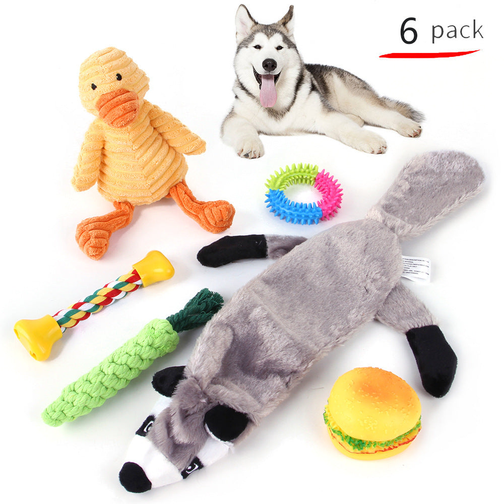 KFX-9934525 Durable Cotton Rope and Plush Dog Toy Set for Teeth Cleaning and Grinding
