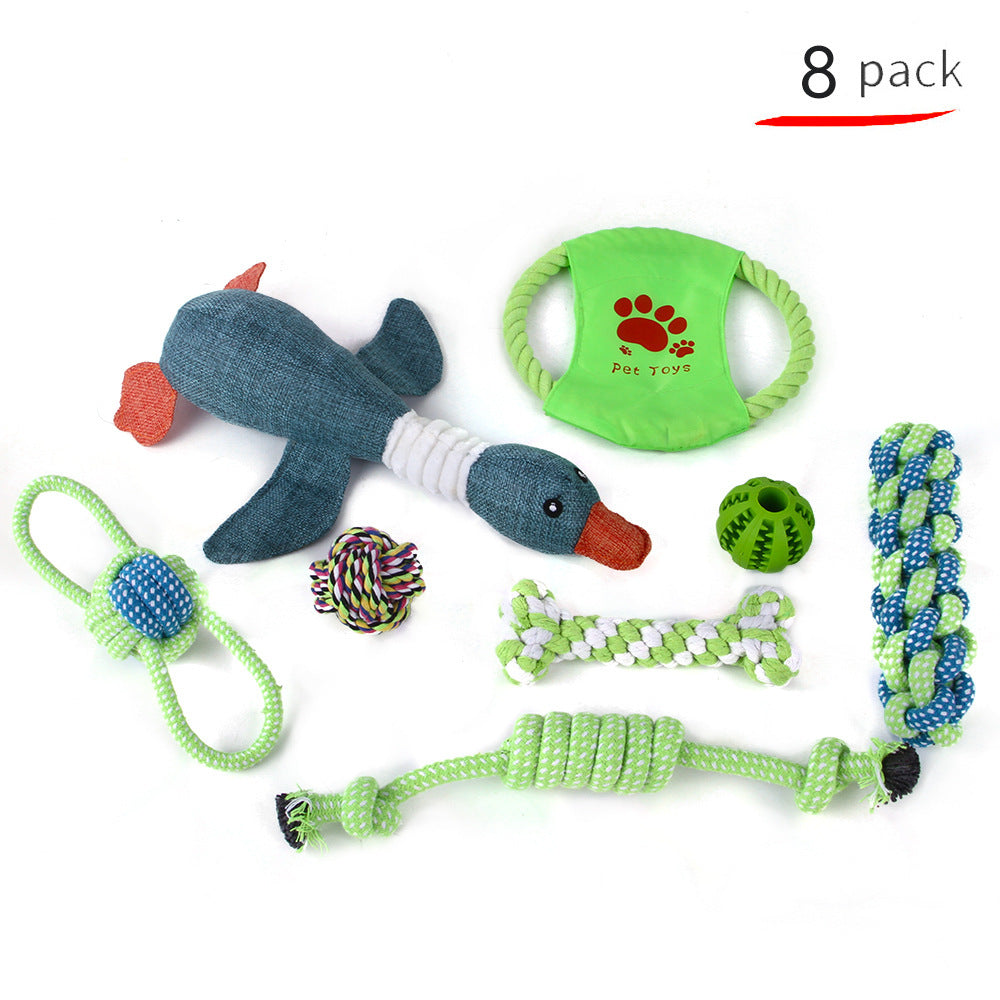 KFX-9934525 Durable Cotton Rope and Plush Dog Toy Set for Teeth Cleaning and Grinding