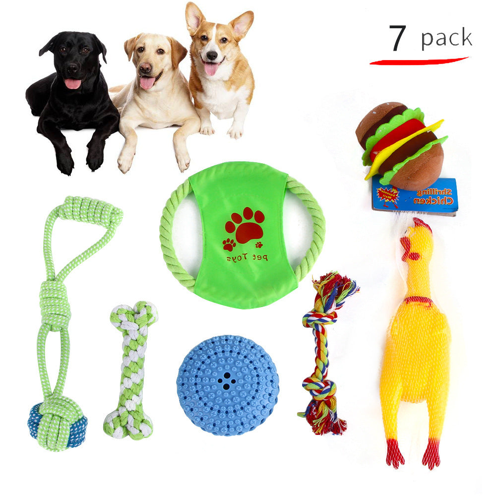 KFX-9934525 Durable Cotton Rope and Plush Dog Toy Set for Teeth Cleaning and Grinding