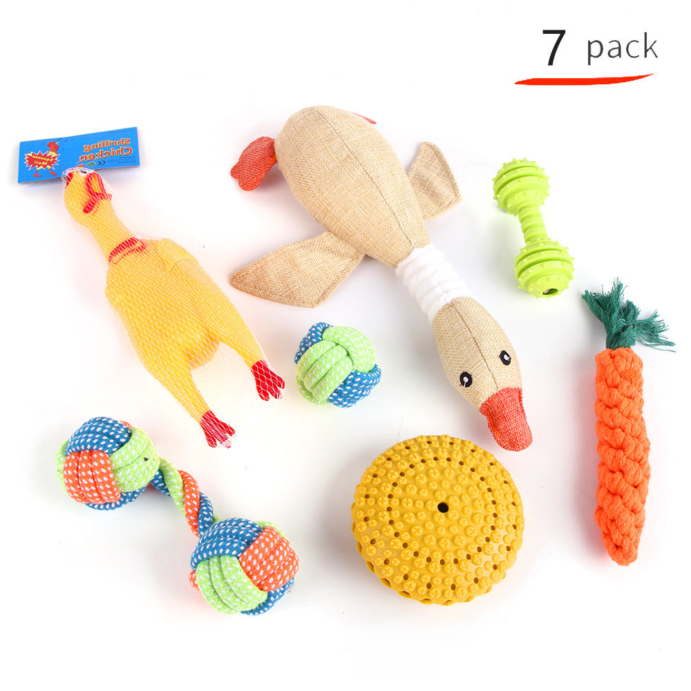 KFX-9934525 Durable Cotton Rope and Plush Dog Toy Set for Teeth Cleaning and Grinding
