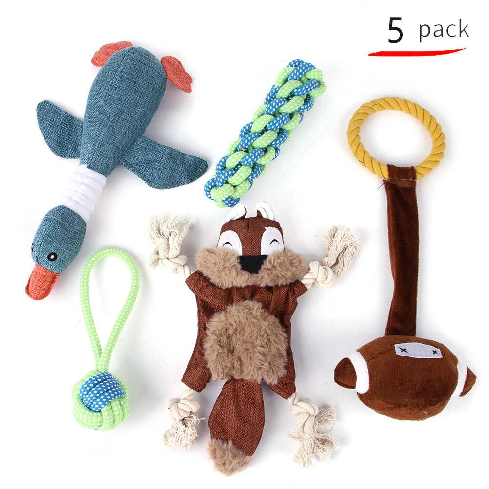 KFX-9934525 Durable Cotton Rope and Plush Dog Toy Set for Teeth Cleaning and Grinding