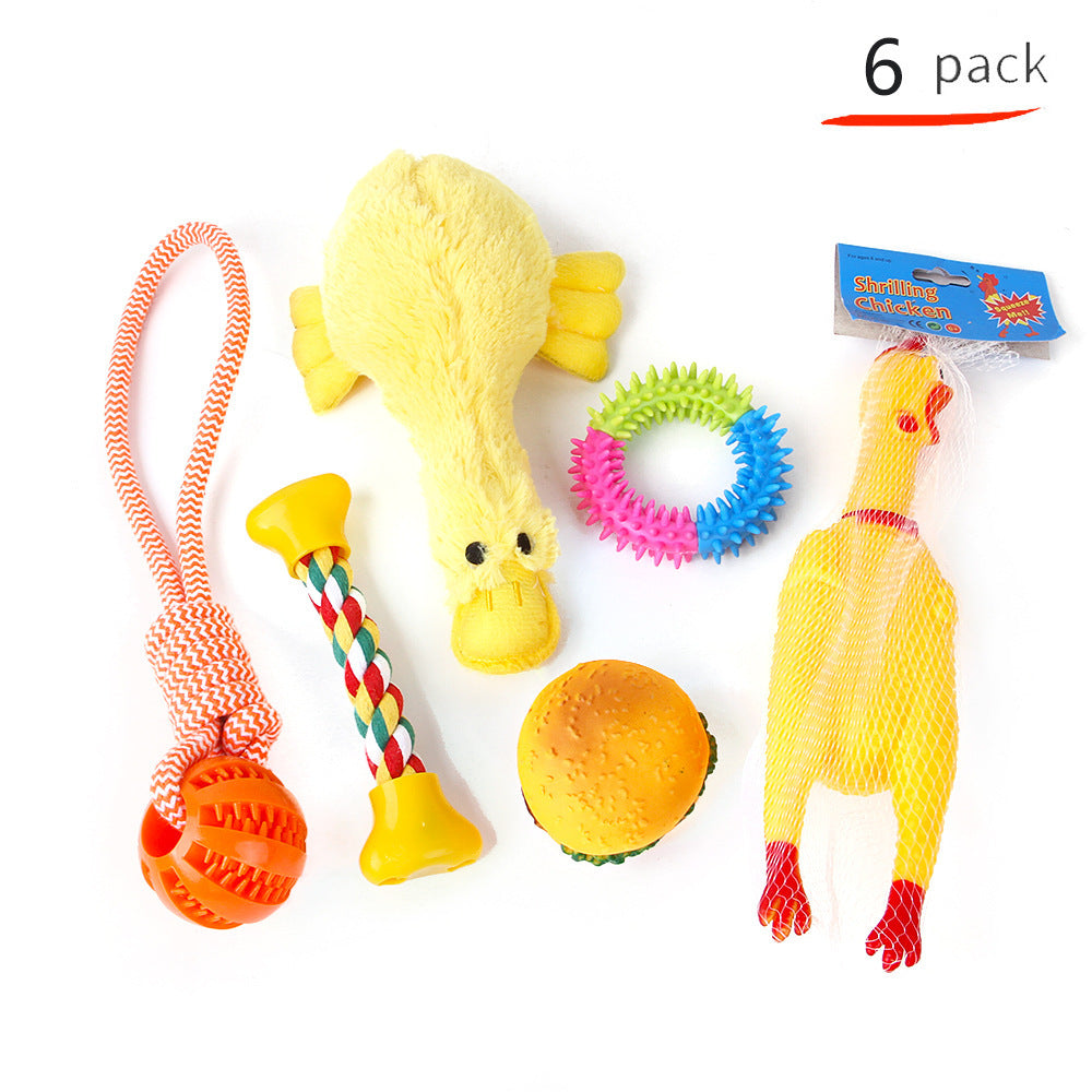 KFX-9934525 Durable Cotton Rope and Plush Dog Toy Set for Teeth Cleaning and Grinding