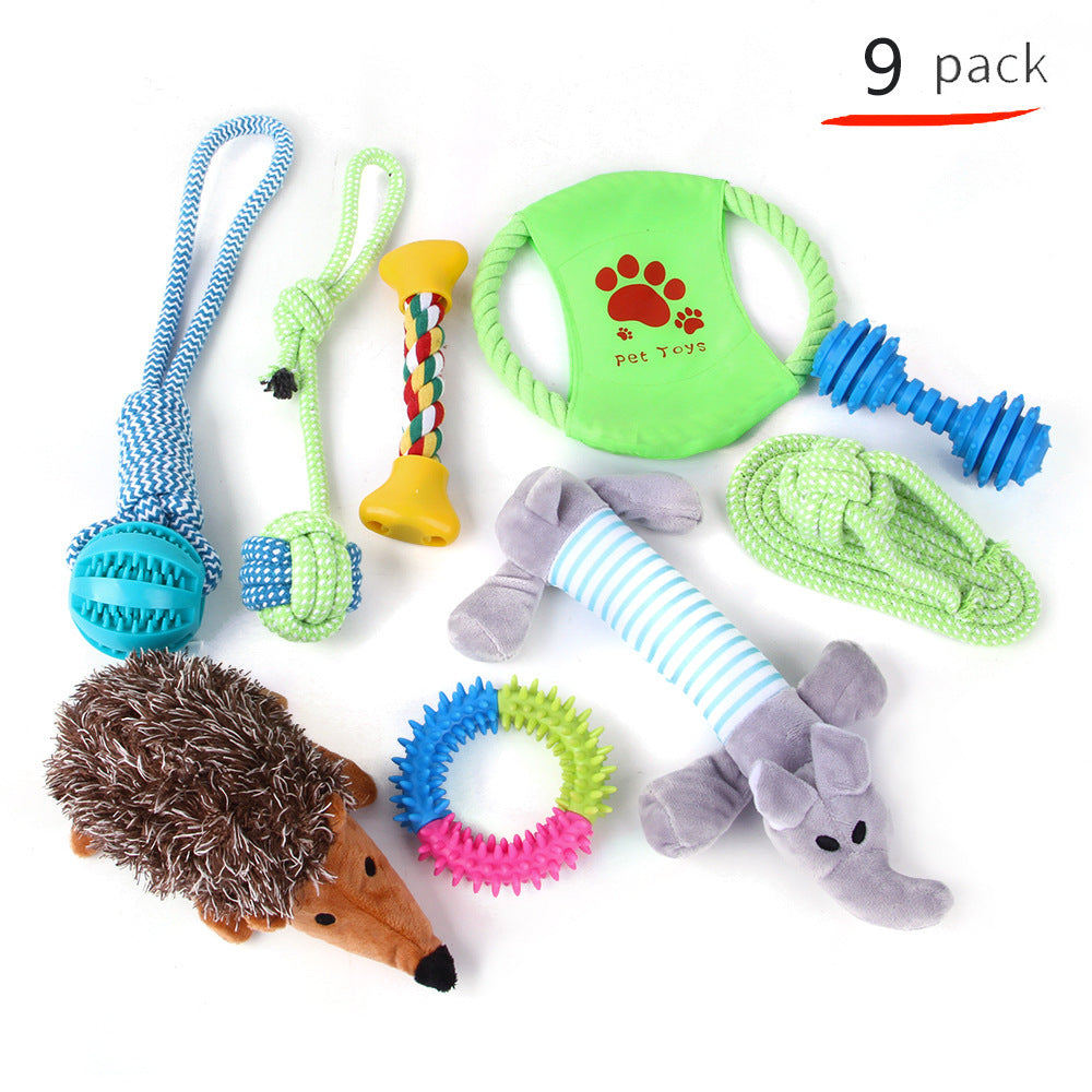 KFX-9934525 Durable Cotton Rope and Plush Dog Toy Set for Teeth Cleaning and Grinding